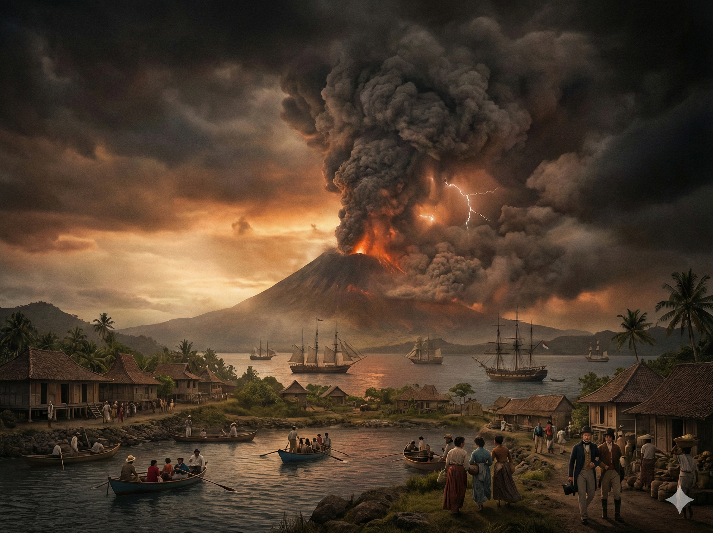 Schilderij van de Tambora uitbarsting